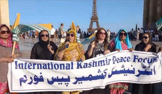 فرانس: ‎انٹرنیشنل کشمیر پیس فورم یورپ کا بھارتی یومِ آزادی پر یومِ سیاہ، ایفل ٹاور پر مظاہرہ