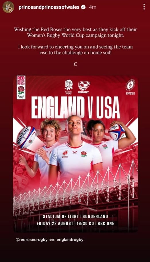 Kate Middleton drops special message for Englands Woman Rugby team before World Cup