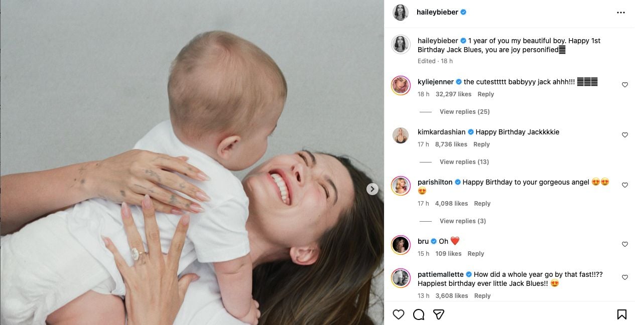 Kylie Jenner, Kim Kardashian among stars sending birthday love to Justin, Hailey son