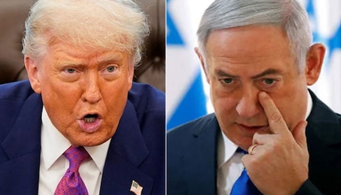 اسرائیلی وزیرِ اعظم نیتن یاہو اور امریکی صدر ڈونلڈ ٹرمپ—فائل فوٹوز