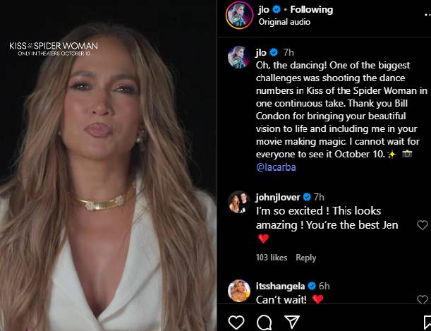 Jennifer Lopez reflects on ‘Kiss of the Spider Woman’ dance sequence