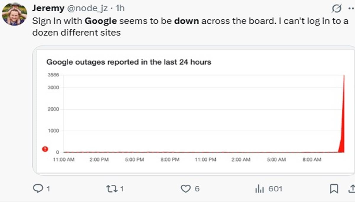 Google down: Gmail and other services experience major outage