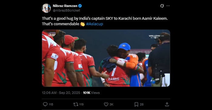 پاکستانی ٹیم سے مصافحہ نہ کرنے والے سوریا کمار یادیو نے کراچی کے کھلاڑی کو گلے لگا لیا