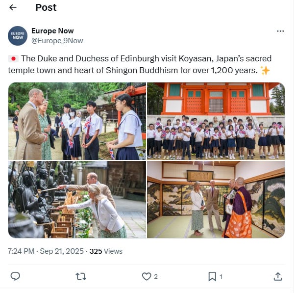 Duchess Sophie goes barefoot to honor Buddhist tradition in Japan