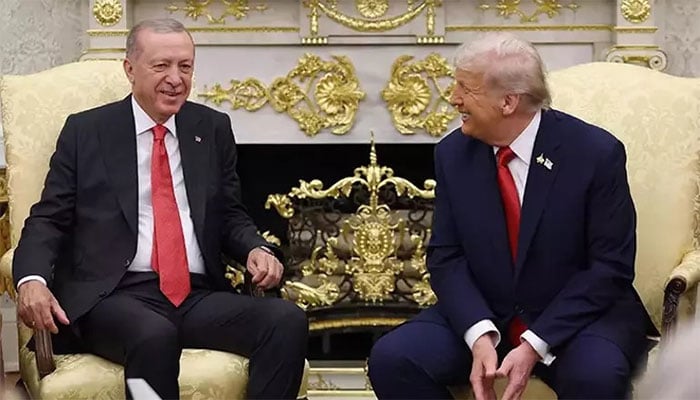 ترک صدر رجب طیب اردوان اور امریکی صدر ڈونلڈ ٹرمپ کی ملاقات کا منظر