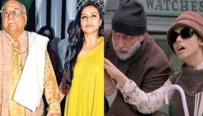 دائیں تصویر میں فلم بلیک کا منظر، بائیں جانب رانی مکھر جی کی اپنے والد رام مکھر جی کے ہمراہ یادگار تصویر—تصاویر بشکریہ غیر ملکی میڈیا