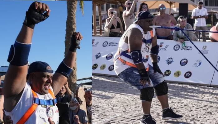 Egyptian wrestler attempts world record by pulling 700-ton ship with teeth