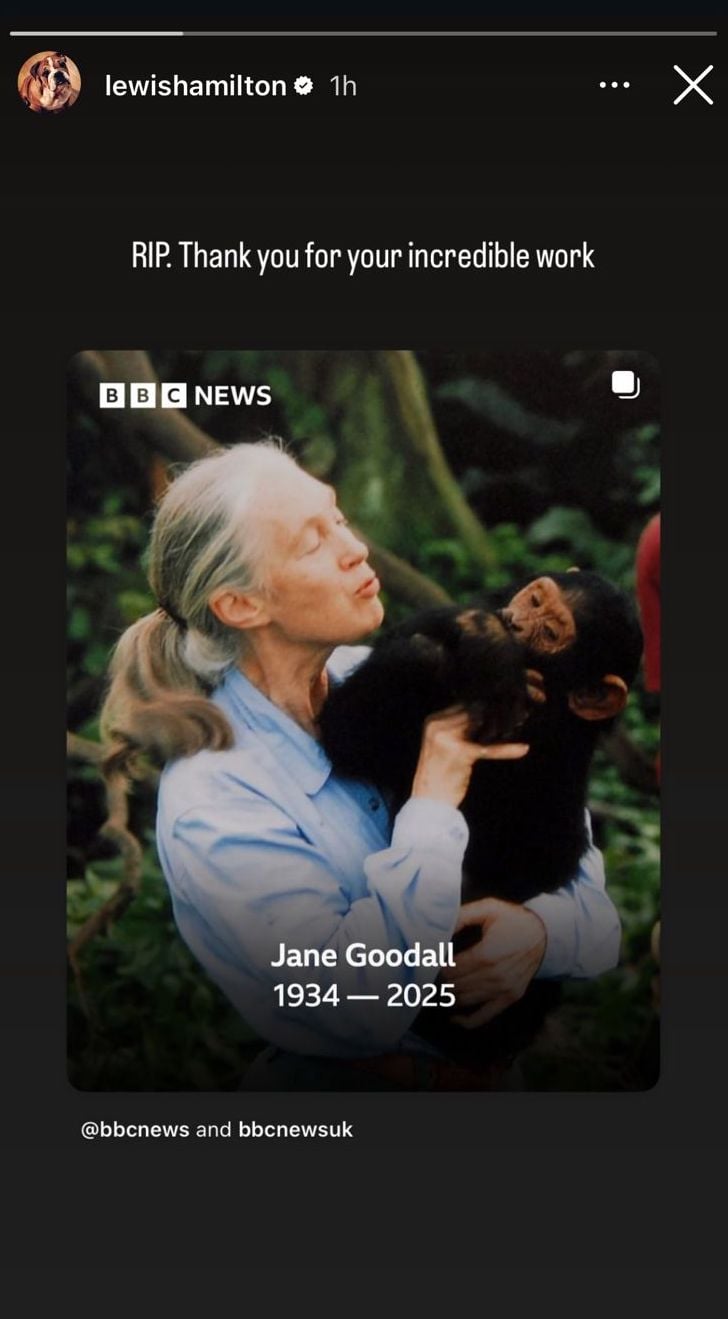 Lewis Hamilton pays heartfelt tribute to Jane Goodall after her passing