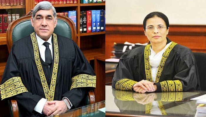 جسٹس عائشہ ملک اورجسٹس عقیل عباسی نے اختلافی نوٹ میں بینچ کی تشکیل کو عدالتی اصولوں کے منافی قرار دیا۔ فوٹوز سپریم کورٹ