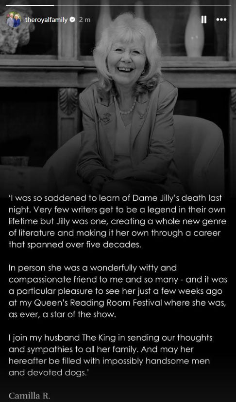 Queen Camilla expresses sadness in first statement after Dame Jilly’s death