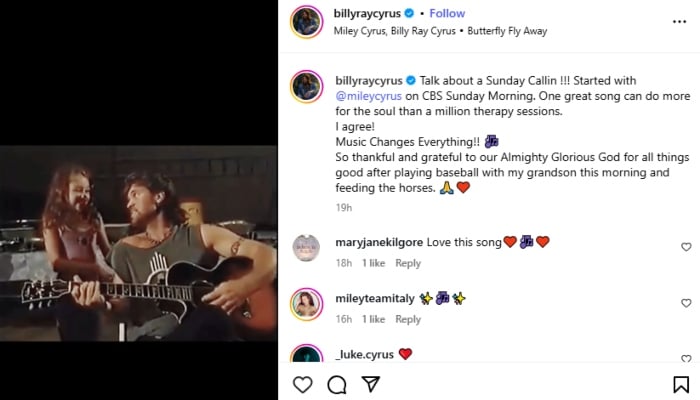 P.C.: Billy Ray Cyrus/Instagram account