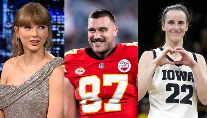 Taylor Swift cheers on Travis Kelce with Caitlin Clark in first post-album game