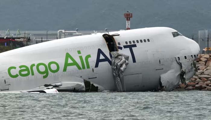Cargo plane crashes into sea at Hong Kong Airport after sliding off runway