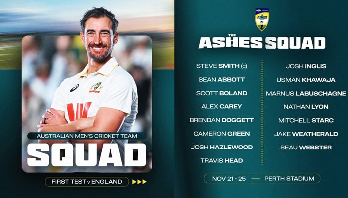 ایشیز سیریز، آسٹریلیا کا پہلے ٹیسٹ کے لیے اسکواڈ کا اعلان