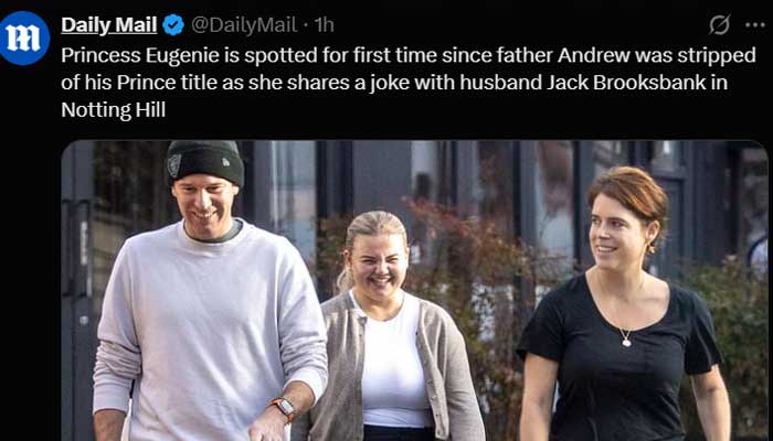 Princess Eugenie appears happy in first outing since dad Andrew lost Prince title
