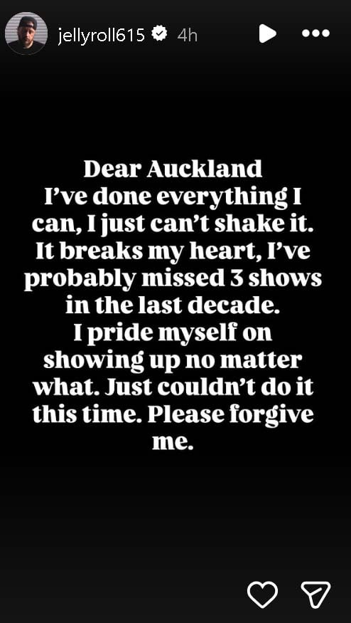 Jelly Roll officially cancels Auckland concert due to illness