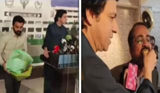 سینیٹر فیصل واوڈا پارلیمنٹ ہاؤس مٹھائی کی ٹوکری لے آئے