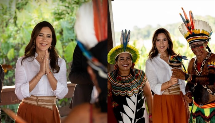 Queen Mary participates in traditional dance during visit to Amazon forest