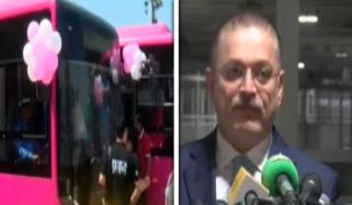کراچی کے علاقے نمائش پر گرین لائن ٹریک پر پنک بسوں کا افتتاح
