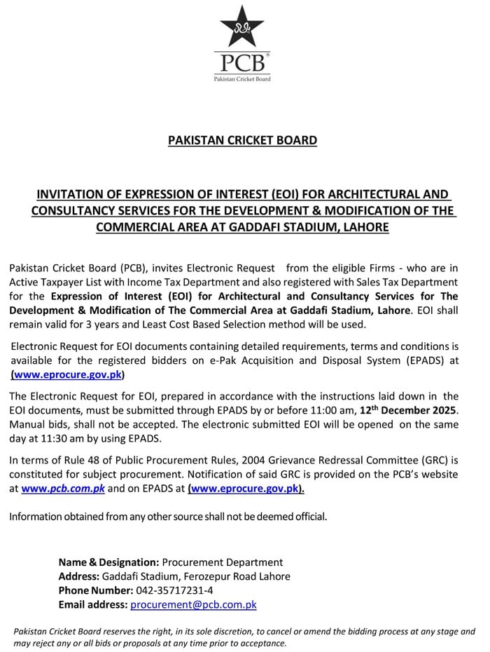 پی سی بی کا قذافی اسٹیڈیم کی کمرشل سرگرمیاں بحال کرنے کا فیصلہ