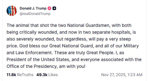 وہ ’جانور‘ بہت بھاری قیمت ادا کرے گا: ٹرمپ کا وائٹ ہاؤس کے قریب فائرنگ پر ردعمل