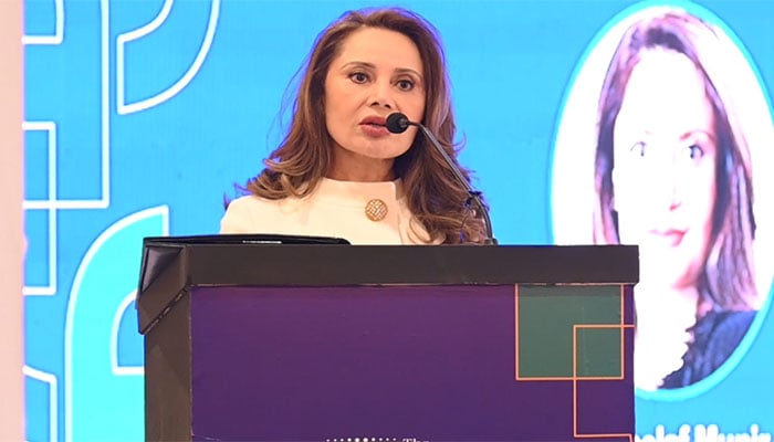 پاکستان بزنس کونسل کی چیئرپرسن ڈاکٹر زیلف منیر اسلام آباد میں منعقدہ ڈائیلاگ آن دی اکانومی 2025ء کی اختتامی تقریب سے خطاب کر رہی ہیں—ویڈیو گریب