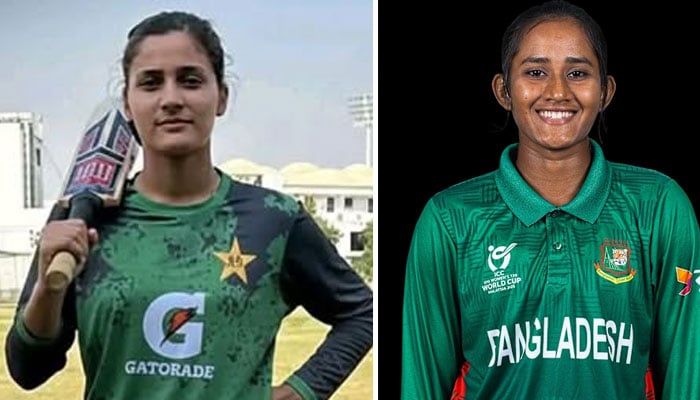 بنگلادیش ویمن کرکٹ ٹیم کی کپتان سعدیہ اسلام اور پاکستانی کپتان ایمان نصیر—تصاویر بشکریہ غیر ملکی میڈیا