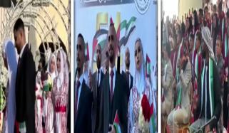غزہ کے علاقے خان یونس میں  تباہ شدہ عمارتوں کے درمیان اجتماعی شادی