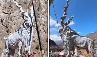 خوبصورت تفریحی مقام بٹہ کنڈی میں قومی جانور مارخور کا مجسمہ نصب کر دیا گیا 