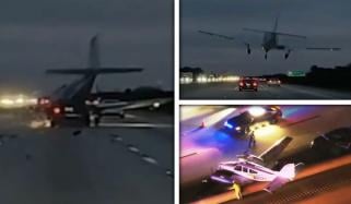 فلوریڈا: طیارہ چلتی گاڑی سے ٹکرا گیا، ویڈیو وائرل