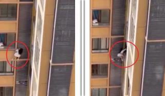 آشنا کی بیوی سے بچنے کیلئے خاتون 10ویں منزل کی بالکونی سے لٹک گئی، ویڈیو نے تہلکہ مچا دیا