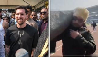 بھارت: میسی کی ایک جھلک سے محروم مایوس مداح اسٹیڈیم کا قالین گھر لے گیا، ویڈیو وائرل