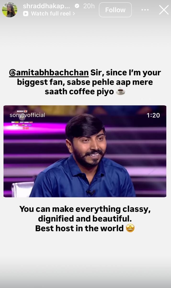 Shraddha Kapoor gives quirky reply to Big B’s witty coffee joke