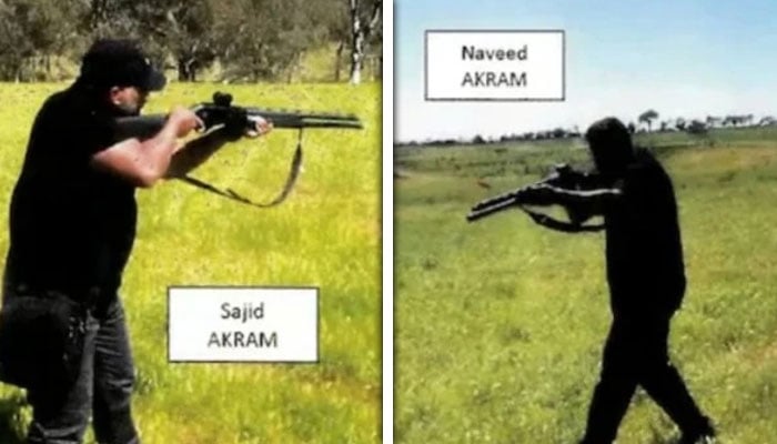 بونڈائی بیچ کے ملزمان نوید اکرم اور ساجد اکرم فائرنگ کی مشق کرتے ہوئے - فوٹو: سوشل میڈیا