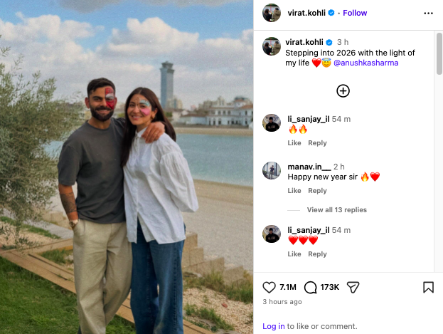 Virat Kohli rings in 2026 with wife Anushka Sharma in joyful way