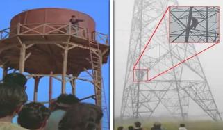 ’شعلے‘ کا منظر حقیقت میں تبدیل، بسنتی اپنے ویرو کی ’ہاں‘ کیلئے بجلی کے ٹاور پر چڑھ گئی