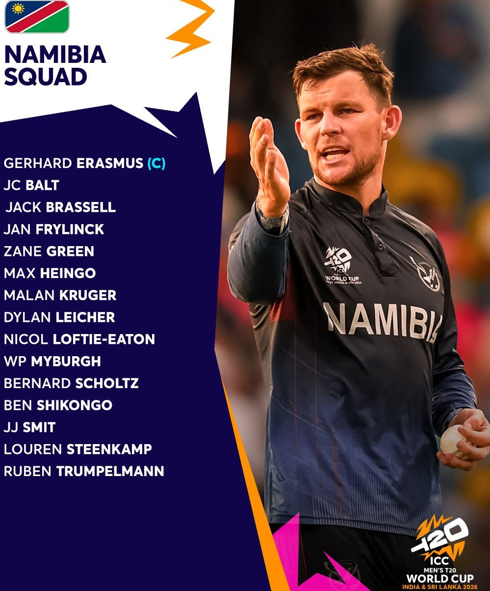 ٹی20 ورلڈ کپ کیلئے نمیبیا کے اسکواڈ کا اعلان