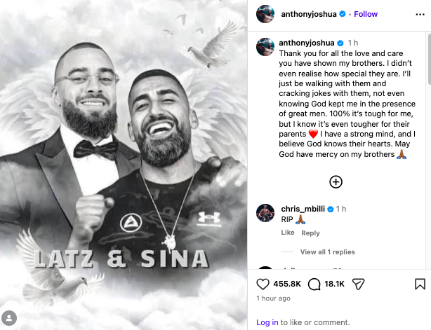 Anthony Joshua pays emotional tribute to friends killed in Nigerian car crash