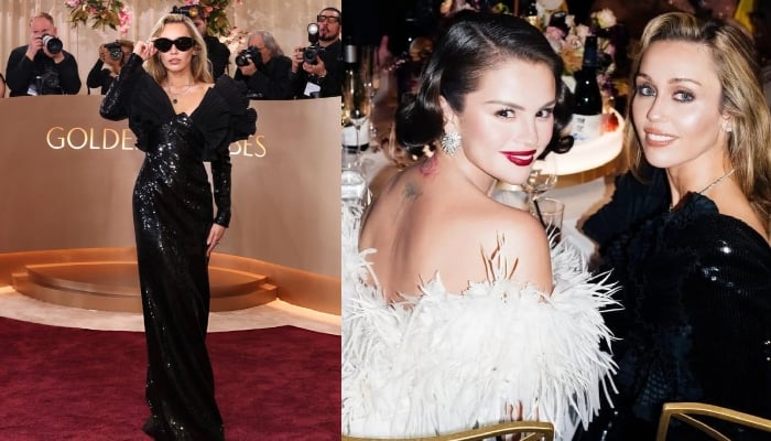 Miley Cyrus stuns at Golden Globes 2026 red carpet, reunites with Selena Gomez