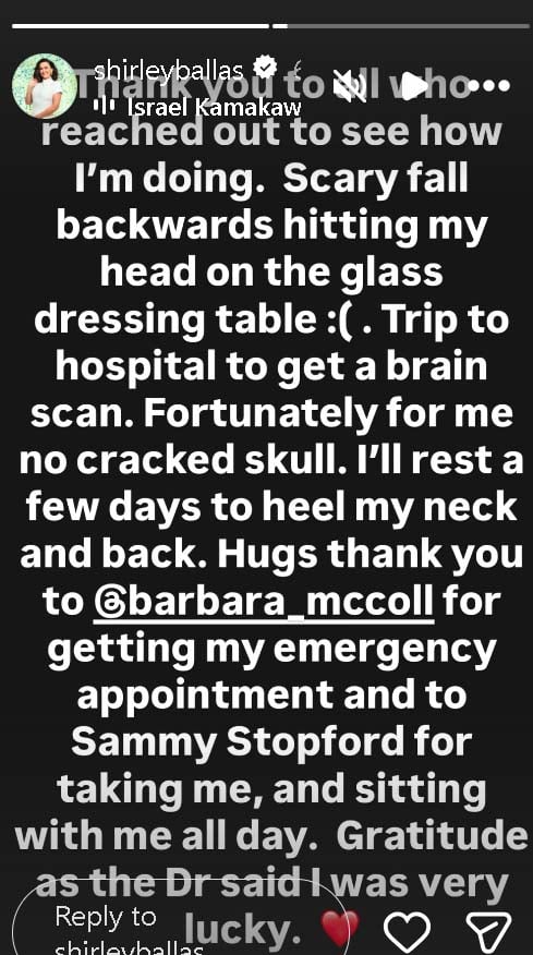 Strictly’s judge Shirley Ballas rushed to hospital after frightening fall