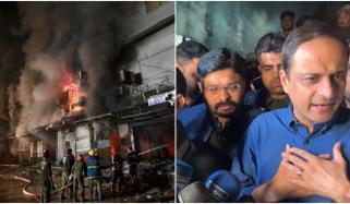 میئر کراچی کی 23 گھنٹے بعد آگ سے تباہ شدہ گل پلازا آمد، شہریوں کا احتجاج