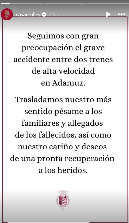 King and Queen of Spain issue statement expressing condolences over Adamuz incident