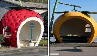 ایٹمی دھماکے سے تباہ ہونے والے جاپانی قصبے میں پھلوں کی شکلوں جیسے بس اسٹاپ کیوں بنائے گئے؟