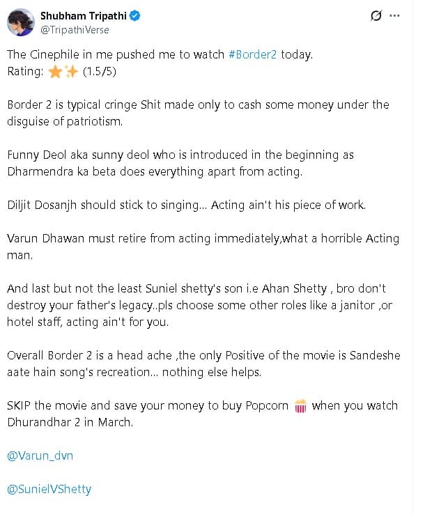 Border 2 evokes patriotism among Indians, receives mixed reviews