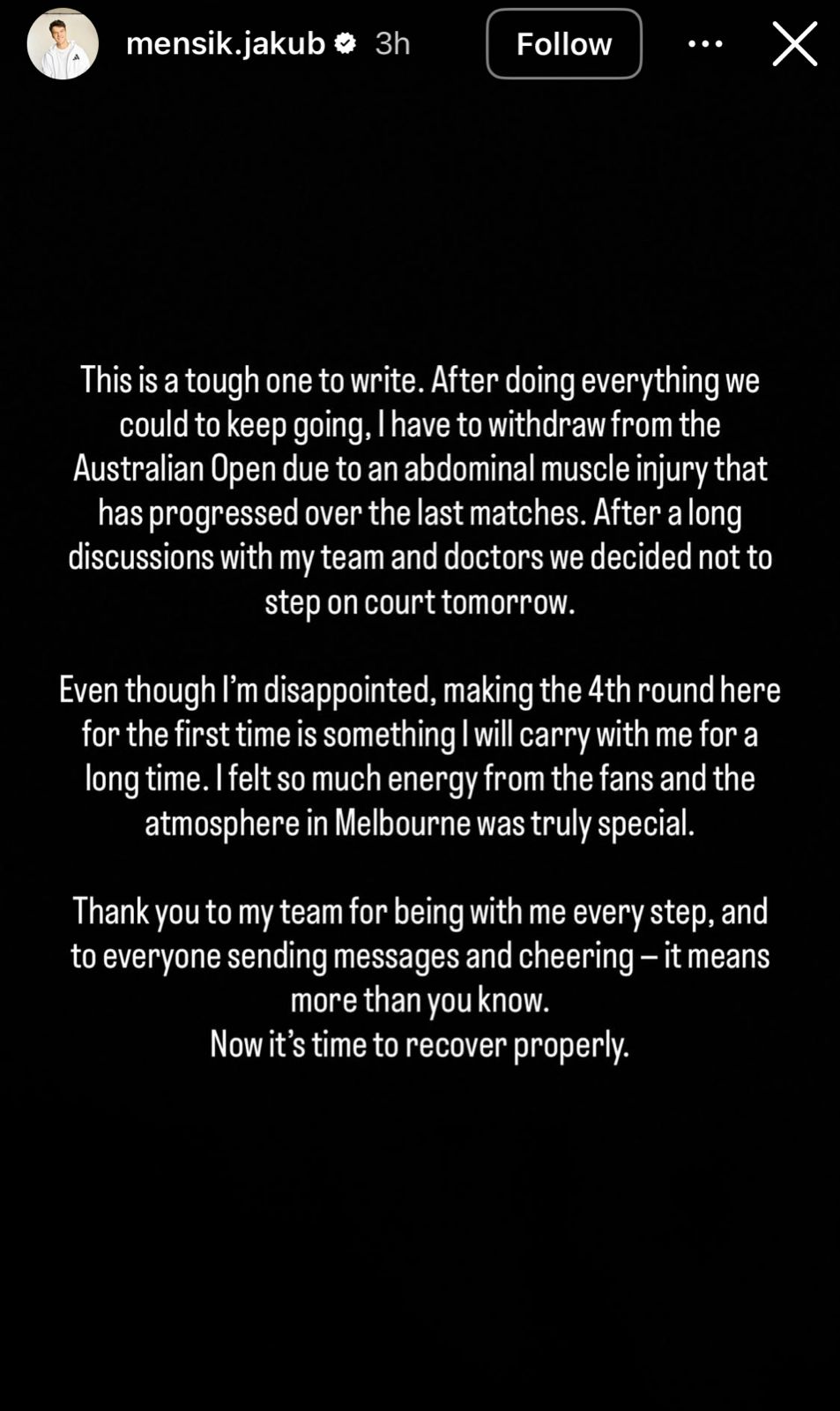 Novak Djokovic advances to Australian Open quarterfinals following Mensik withdrawal