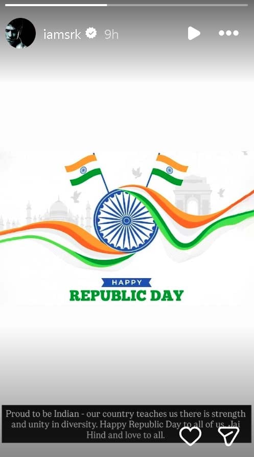 Shah Rukh Khan wishes happy Republic Day to nation with heartfelt message