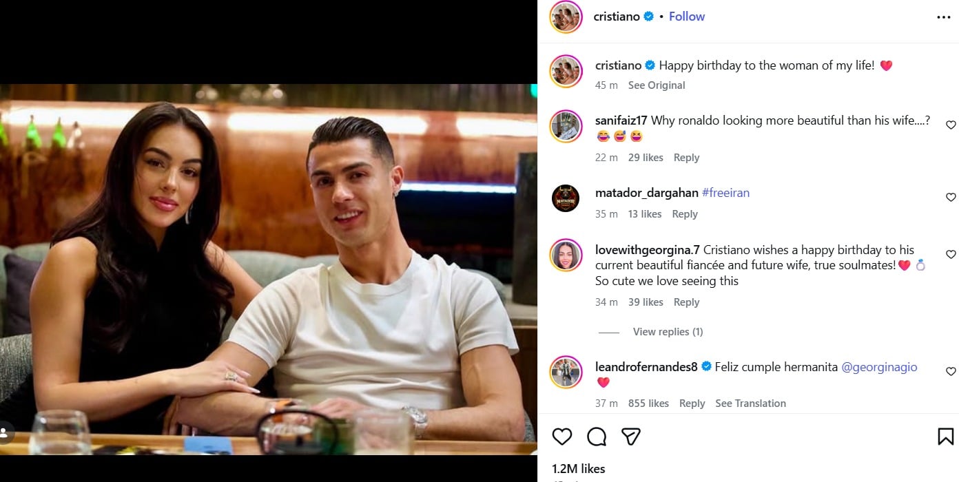 Cristiano Ronaldo shares sweet birthday message for fiancé Georgina