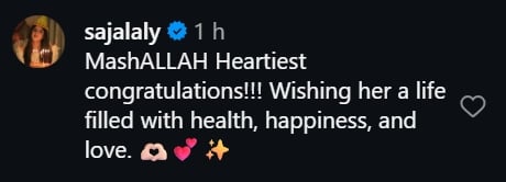 Sajal Alys comment on Iqra Aziz Instagram post