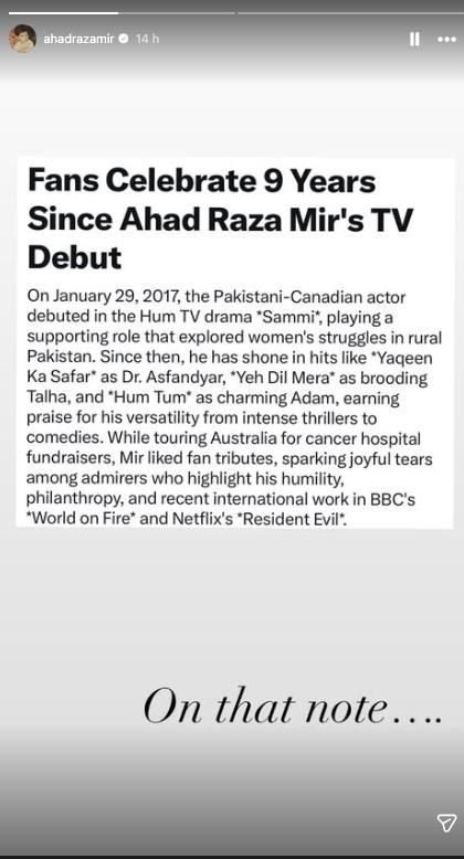 Ahad Raza Mir turns emotional while looking back on 9 years in industry