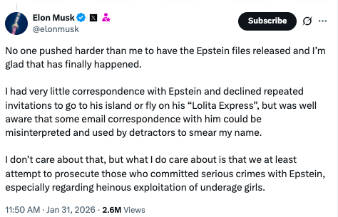 Elon Musk breaks silence after his name surfaces in Epstein files